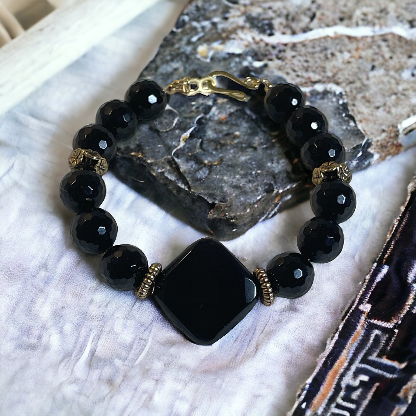 'Shadow Shield' Faceted Obsidian Bracelet