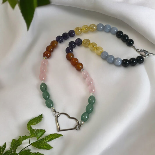 Aligned Heart Necklace  Seven Chakras Gemstone Jewelry