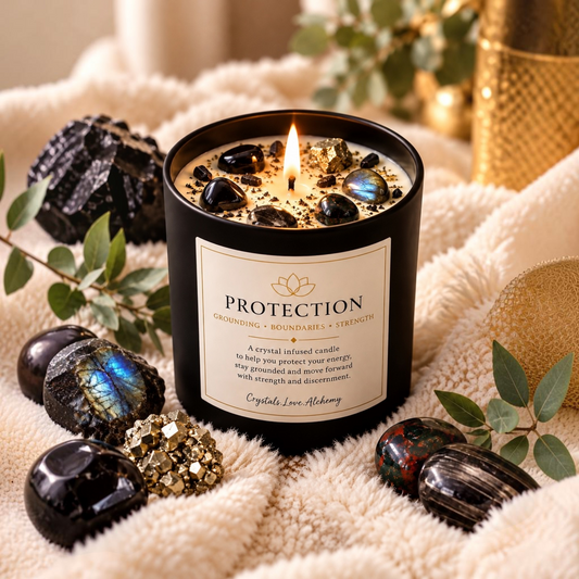 PROTECTION Black Amber + Sacred Woods Crystal-Infused Candle