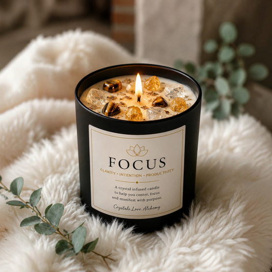 FOCUS Lemongrass + Ginger Crystal-Infused Candle