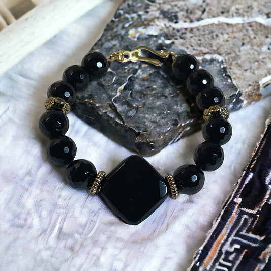 'Shadow Shield' Faceted Obsidian Bracelet