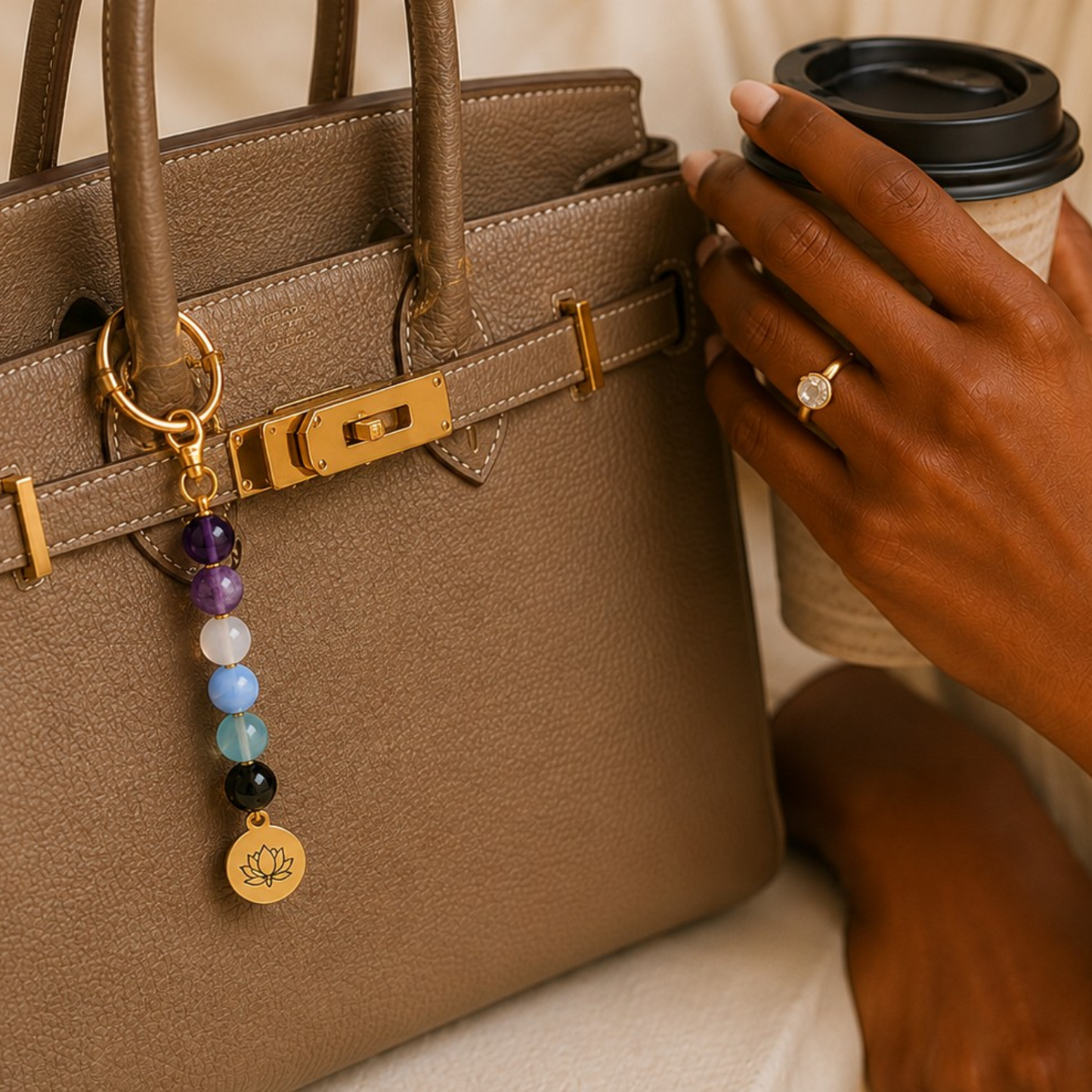PEACE Crystal Key + Purse Chain
