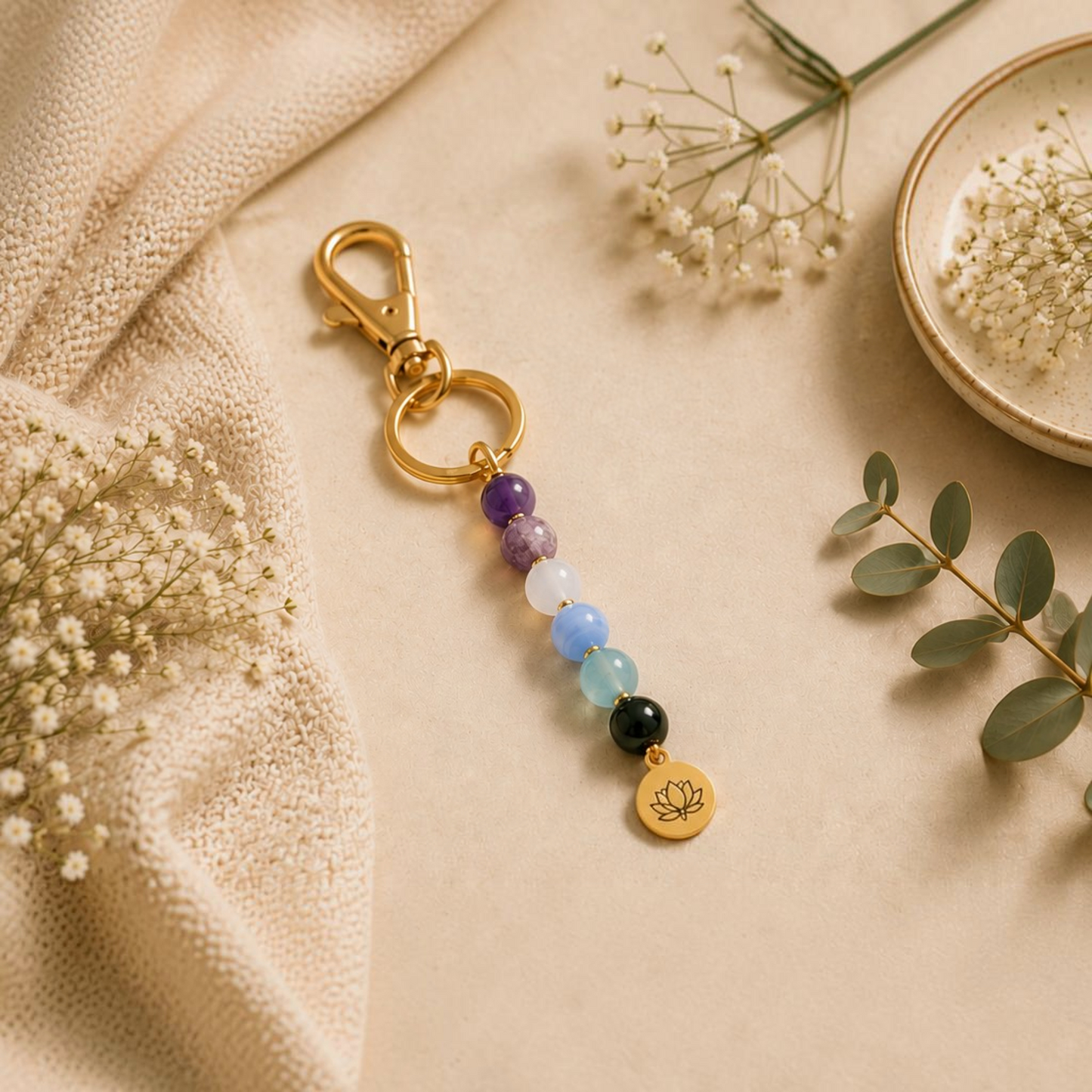 PEACE Crystal Key + Purse Chain